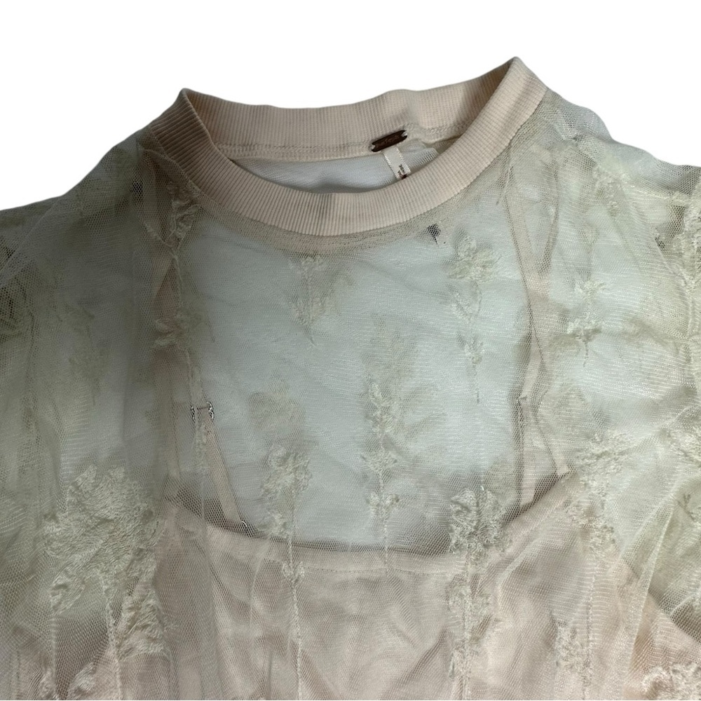 Free People Cecelia Sheer Lace Mini Dress pale pink/ ivory small - Picture 9 of 13